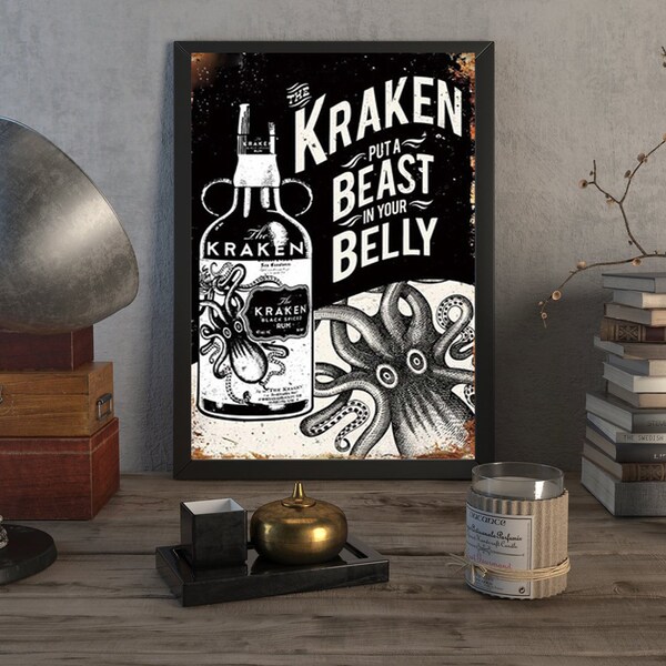 Kraken Rum Sign METAL Wall Art Christmas Classic Recipe Poster Kitchen Home Decor Man Cave Bartender Alcohol Gift Set