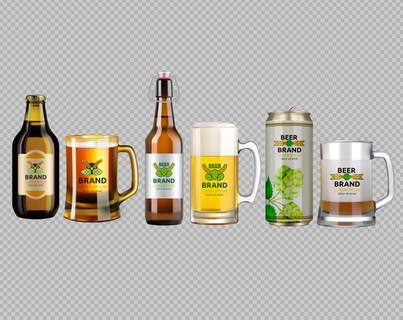 Vector Realistic Glass And Metallic White And Brown Beer Etsy