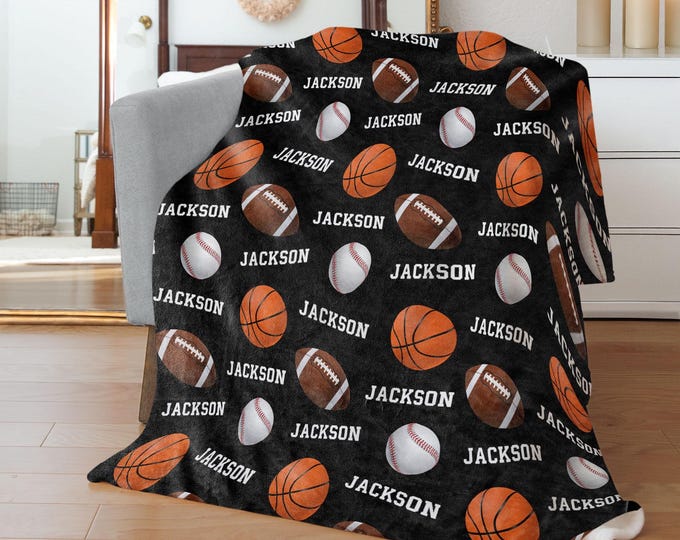 Personalized Sports Blanket: Baseball, Football, Basketball Throw - Custom Colors