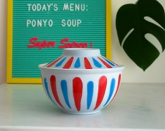 Big Porcelain Ramen Soup Bowl with Lid // New model // Decorated as the Ponyo movie