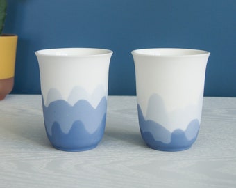 Espresso porcelain coffee cups // set of two // mountainscape inspiration