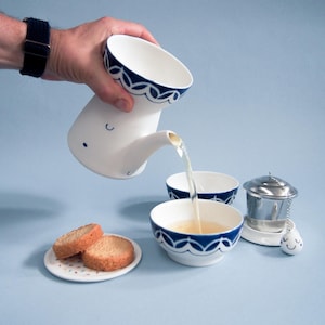 Funny Handmade Porcelain Teapot Set for Two // Unique Tea Service with Cups & Strainer