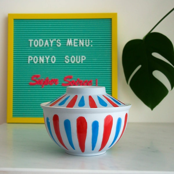 Big Porcelain Ramen Soup Bowl with Lid // New model // Decorated as the Ponyo movie