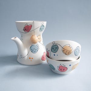 Handmade Porcelain Teapot Set for Two // Unique Tea Service with Cups & Strainer