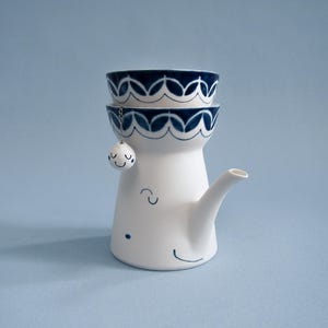 Funny porcelain single teapot set // Tea for One set // with one cup