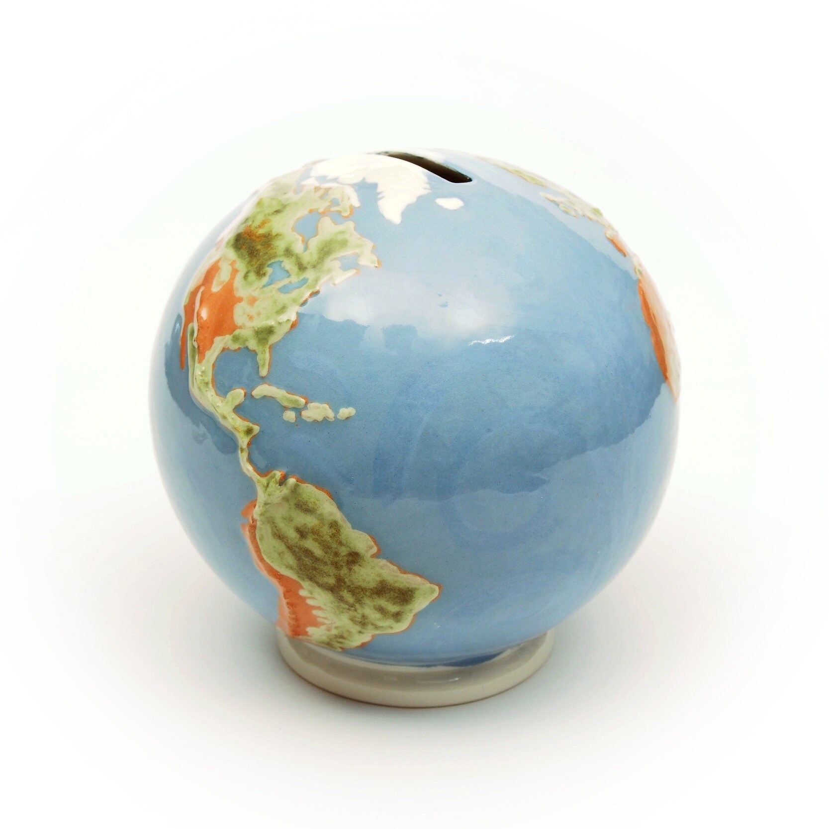 Detailed ceramic piggy bank Earth globe shape. Ready to send Etsy