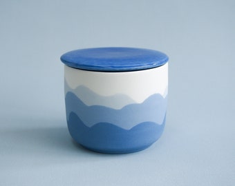 Porcelain French butter dish // Mountain landscape