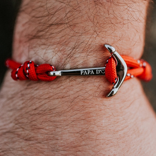 Bracelet fête des pères marin personnalisable en acier inoxydable - Papa Ancre