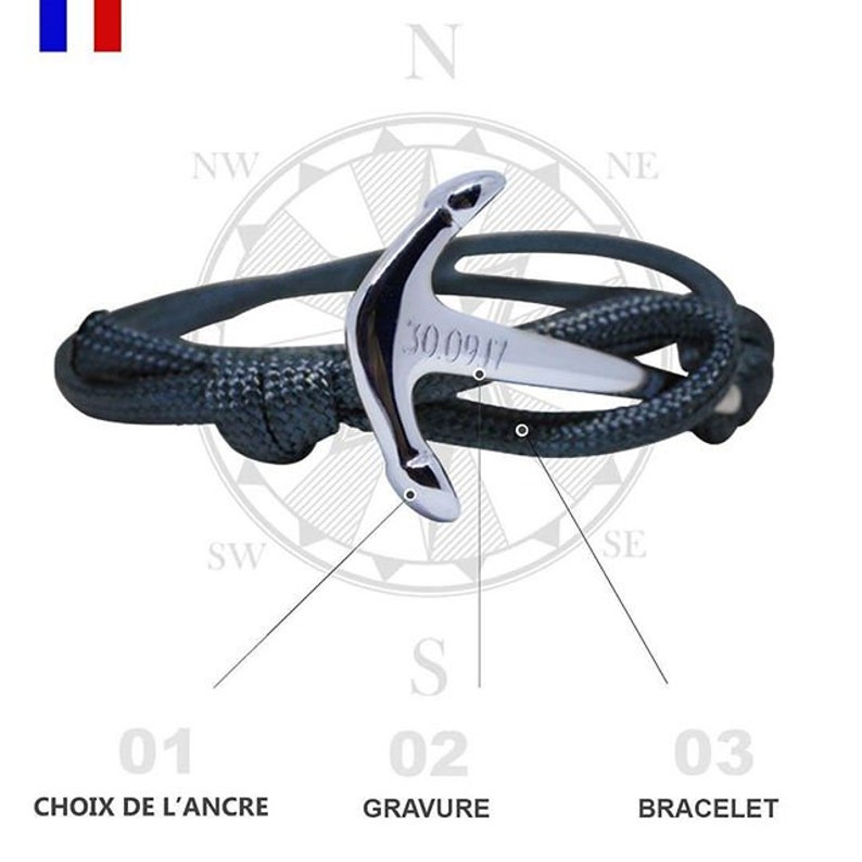 Bracelet fête des pères marin personnalisable en acier inoxydable Papa Ancre image 9