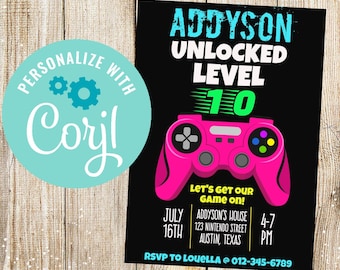 Editable Gamer Girl Birthday Invitation | Personalize and Print | Birthday Template | Game Truck Birthday Party | SUPER EASY!