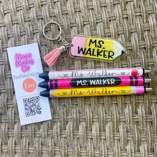 Personalized teacher pens | glitter pen | personalized keychain | 3 pack bundle | personalized pen | custom pens|