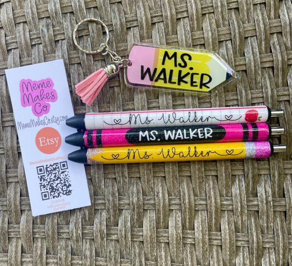 Glitter teacher gel pen | personalized pen | Pencil pen | crayon pen | Notebook paper pen | Apple pen | teacher gift | Teacher appreciation