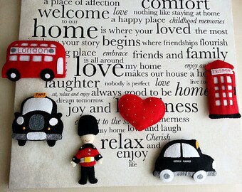 British Themed Felt Hanging Decoration, Coronation Felt Garland, London Party Bunting, Felt Wall Hanging, Felt Nursery Decor, Choice of 6