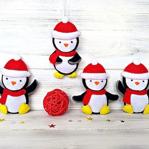 Felt Hanging Decoration, Felt Penguin, Felt Christmas Ornament, Penguin Christmas Decoration, Felt Wall Hanging, Christmas Gift, Set of 4