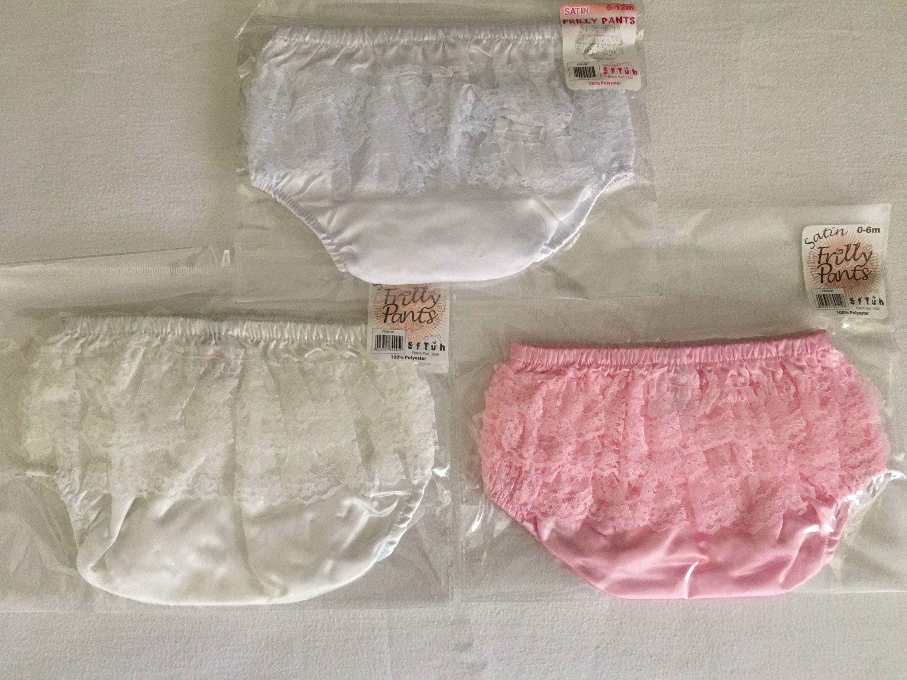 Baby Girls White, Pink or Cream Frilly Pants 0-6 and 6-12 Months