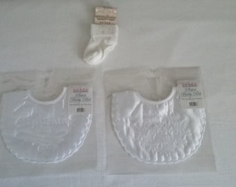 Baby Christening Bibs and Socks New Sold Seperate