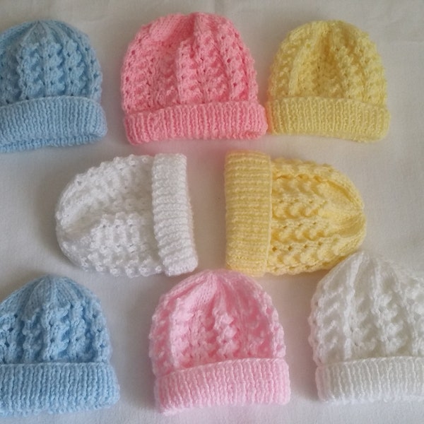 Bonnets tricotés main pour bébés prématurés et nouveau-nés en acrylique à double tricot