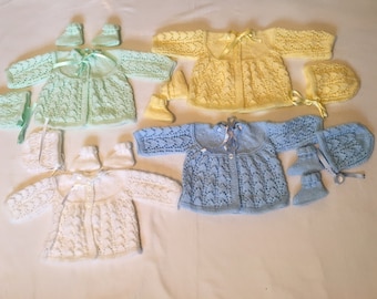 Newborn Baby Girls & Boys Matinee Sets Handknit in 4ply Wool New