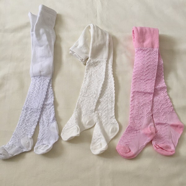 Baby Girls Patterned Tights in White, Pink & Cream from Newborn