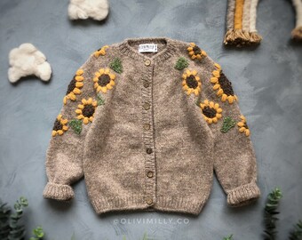 Sunflowers Cardigan , Kids cardigan, Knit cardigan, kids clothes, embrodery, Sunflowers