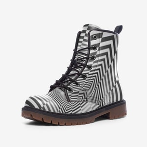 Psychedelic Black And White Vegan Faux Leather Lightweight Unisex Boots