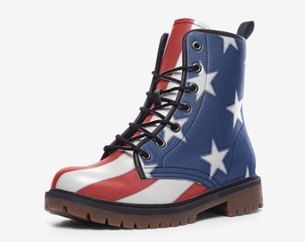 American Stars And Stripes Flag Vegan Faux Leather Lightweight Unisex Boots
