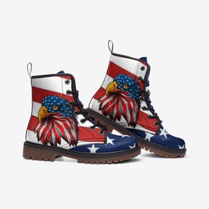 Bald Eagle Stars And Stripes American Flag Vegan Faux Leather Unisex Lightweight Boots