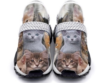 Unisex Cat Print Lightweight Sneakers, Breathable Athletic Shoes