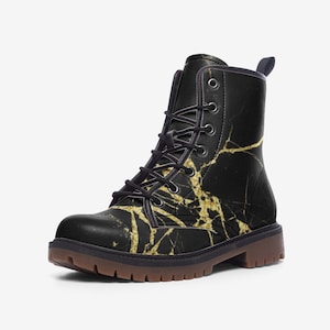 Black Marble Vegan Faux Leather Lightweight Unisex Boots