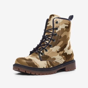 Brown Camouflage Vegan Faux Leather Lightweight Unisex Boots