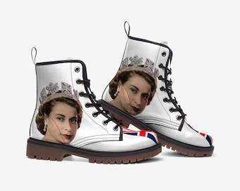 Queen Elizabeth Union Jack Flag Leather Lightweight Unisex Boots