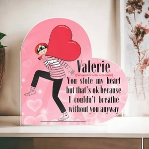 Personalised Heart Shaped  Free Standing Acrylic Plaque, Which Can Be Customised With the Name Of Your Choice