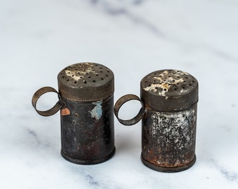 Vintage Weathered Metal Salt and Pepper-Food Photography Prop Food Styling Prop Styling