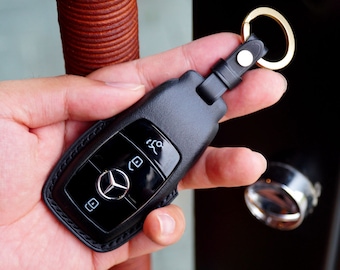 BENZ key chain, Car key Case, Leather Car Key Fob cover, Remote Key Case, Car Key Case, Smart Key Leather Case for new car gift