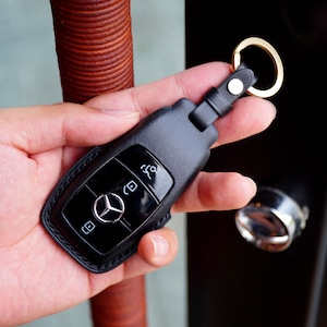 BENZ key chain, Car key Case, Leather Car Key Fob cover, Remote Key Case, Car Key Case, Smart Key Leather Case for new car gift