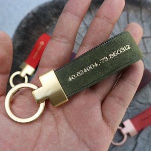 Personalized leather keychain, message leather keyring, key or car keyring, mother father gift, Latitude Longitude Location Keychain
