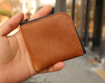 Cartera de cuero personalizada, cartera de cuero sencilla, cartera de cuero vintage, cartera de cuero con media cremallera, cartera de regalo para hombre, monedero