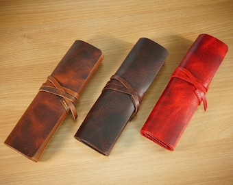 Leather pencil case, Leather pencil roll case, Leather designer pencil case, Leather case for pencil, gift for childen