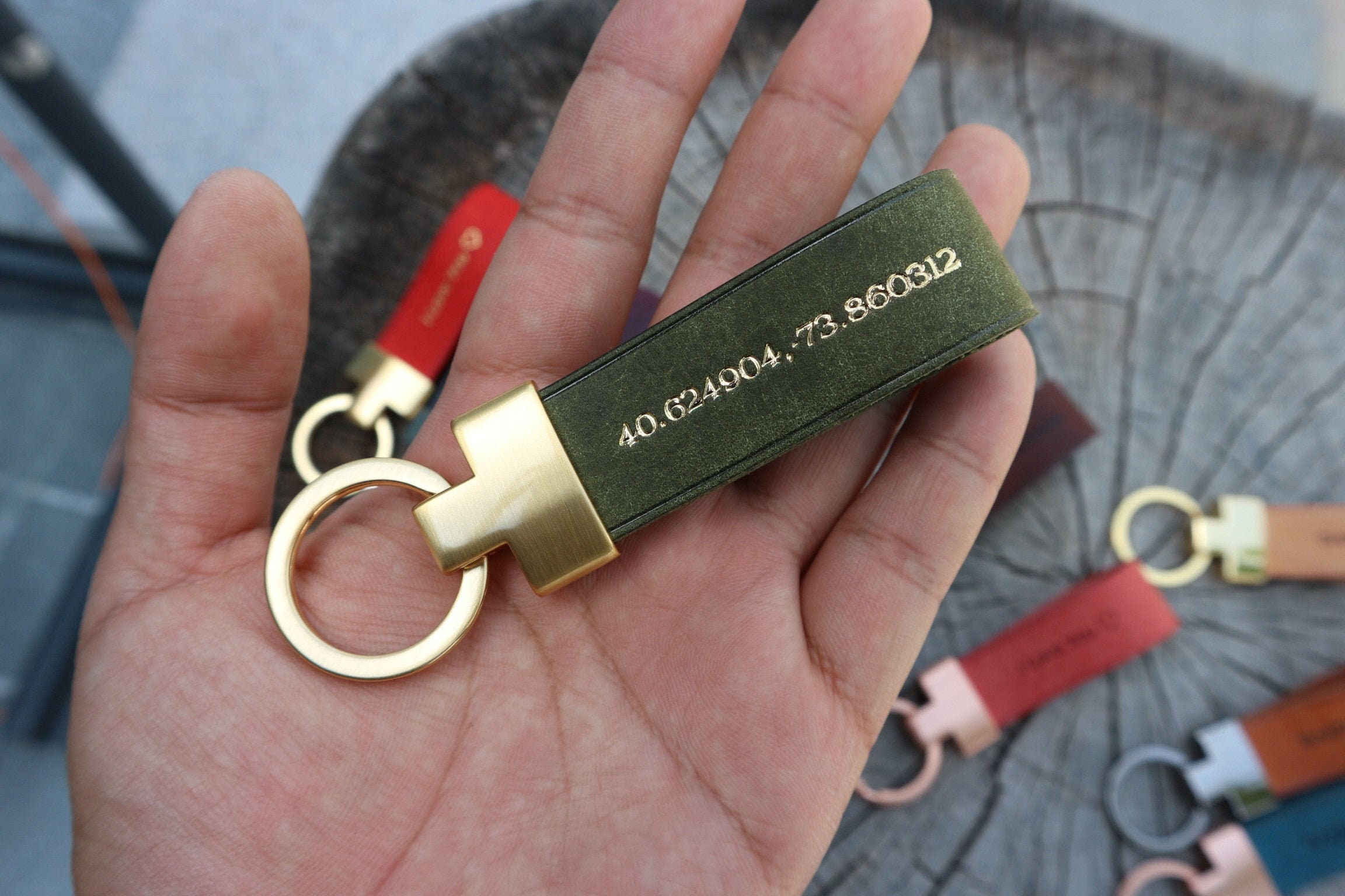Coordinates Leather Keychain