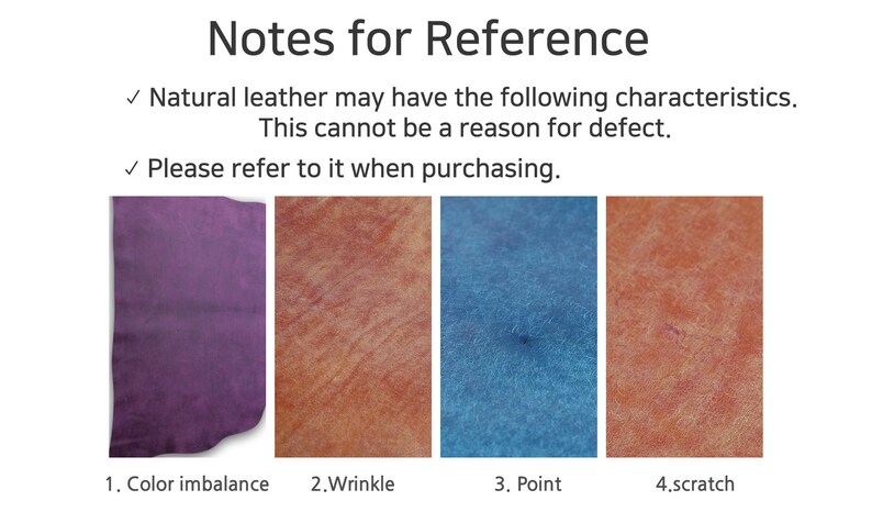 May include: Close-up of four leather swatches showing different natural leather characteristics. The swatches show color imbalance, wrinkles, a point, and a scratch.  Natural leather may have these characteristics and this is not a defect. Please refer to these images when purchasing.