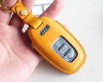 Handmade Leather Audi Car Key Fob Cover, Personalized Keychain