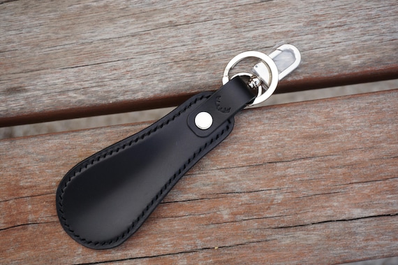 Personalized Leather Shoehorn Keyring, Handmade Mini Shoe Horn
