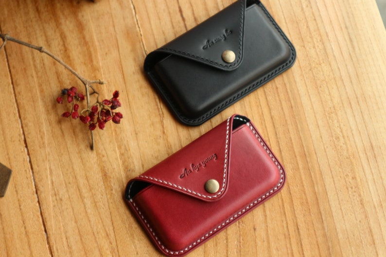 Cartera de cuero personalizada para tarjetas de crédito, tarjetero de cuero, tarjetero de cuero, tarjetero de visita, tarjetero de cuero imagen 1