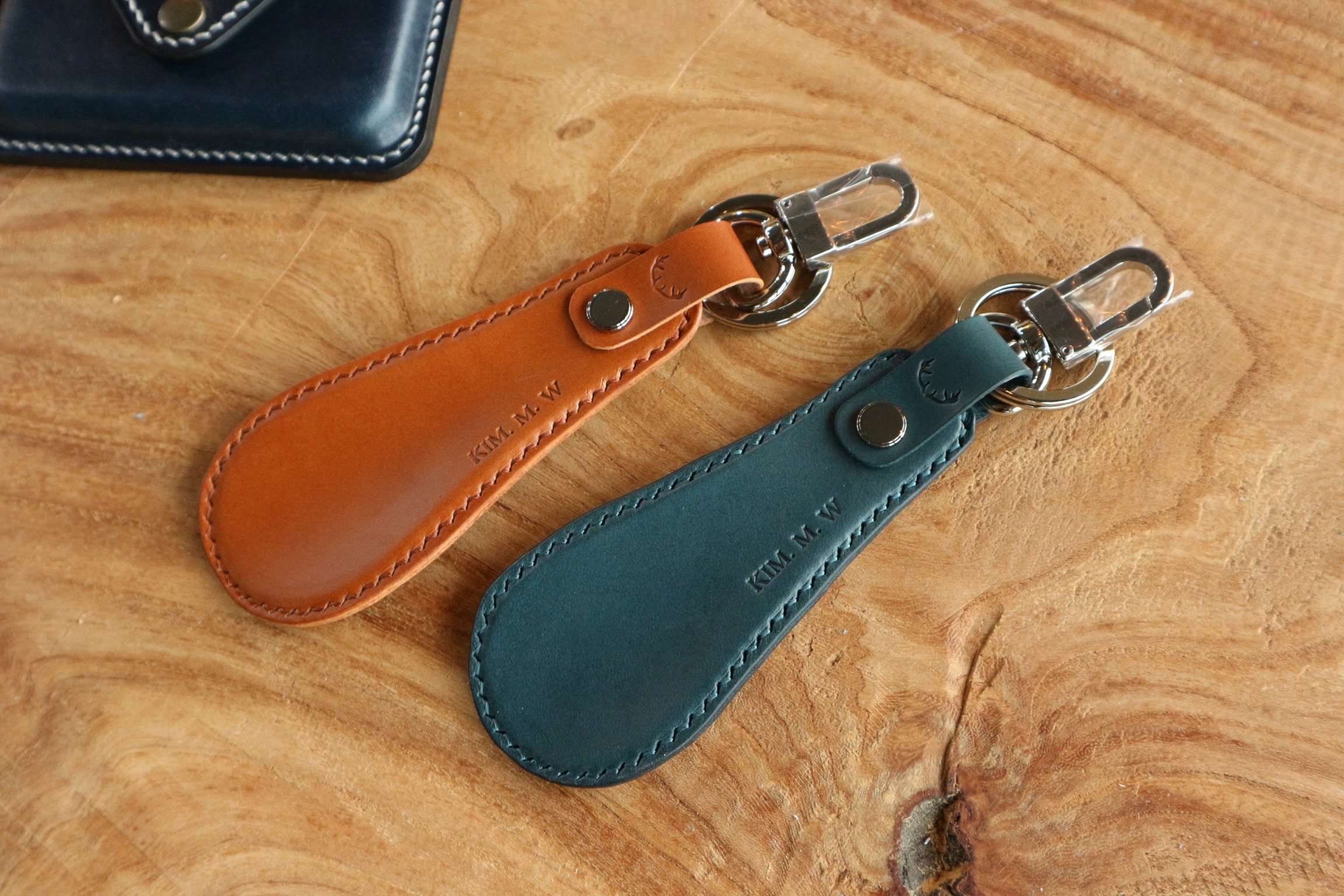 Personalized Leather Mini Shoehorn Keyring, Italian Vegetable