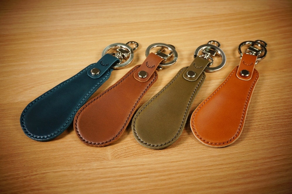 Personalized Leather Mini Shoehorn Keyring, Italian Vegetable