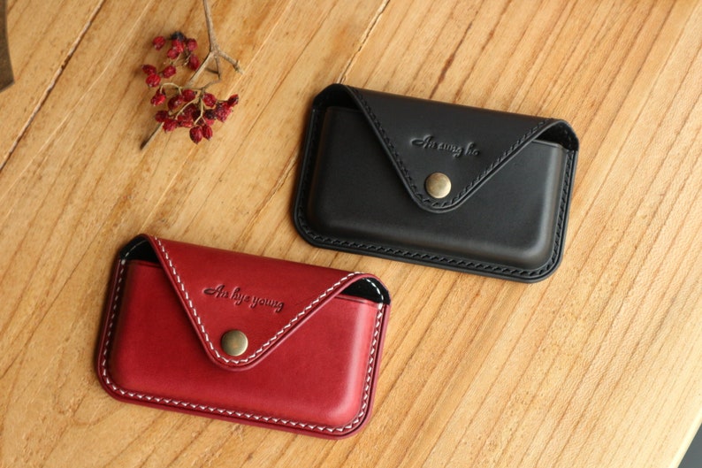 Cartera de cuero personalizada para tarjetas de crédito, tarjetero de cuero, tarjetero de cuero, tarjetero de visita, tarjetero de cuero imagen 2