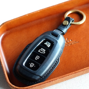 Cubierta de fob de llave de cuero de la serie Hyundai, Kona Azera Palisade Grandeur IG Elantra Veloster Santa fe, funda de fob, funda de cuero de llave, llavero fob