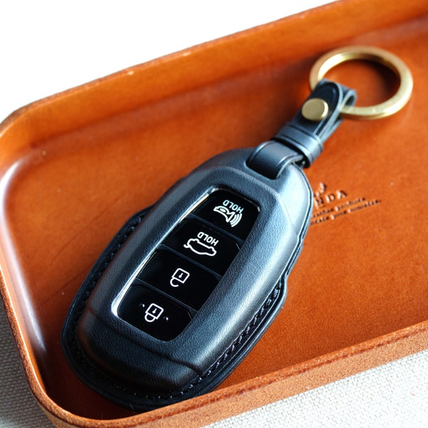 Hyundai Series Leather Key fob Cover, Kona Azera Palisade Grandeur IG Elantra Veloster Santa fe, fob case, key leather case, fob keychain