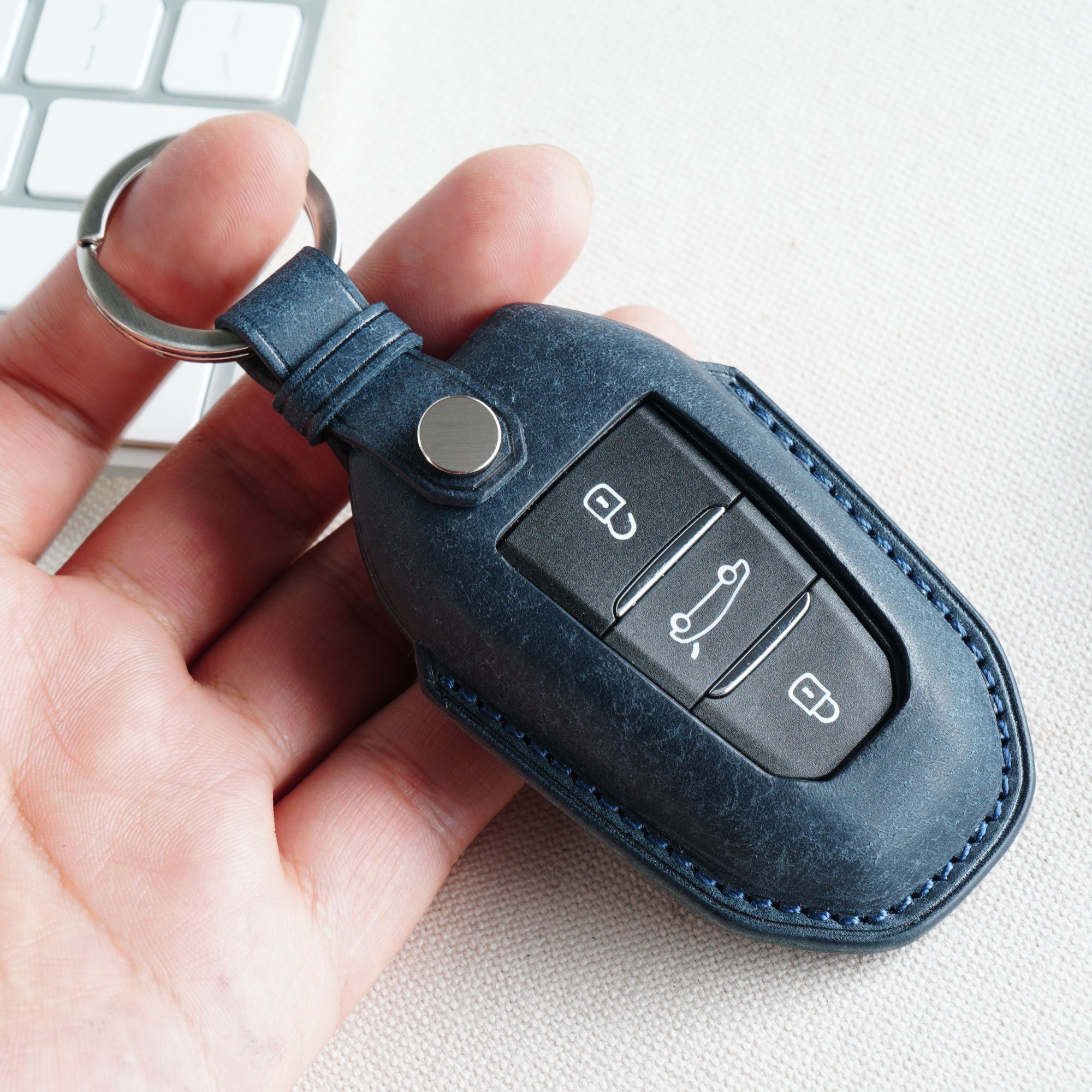  TECART Key Fob Case Cover Fit for Peugeot 308 408 508 Key fob  Keychain Key Housing Key Accessories Protector 3 Button Silver : Automotive