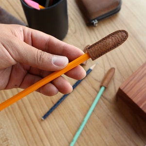 Genuine Leather Pencil Cap, Pack of 3pcs, mini Scissors cap, cover, leather pencil case, Pencil protector, Scissors protector Pencil Holder image 4